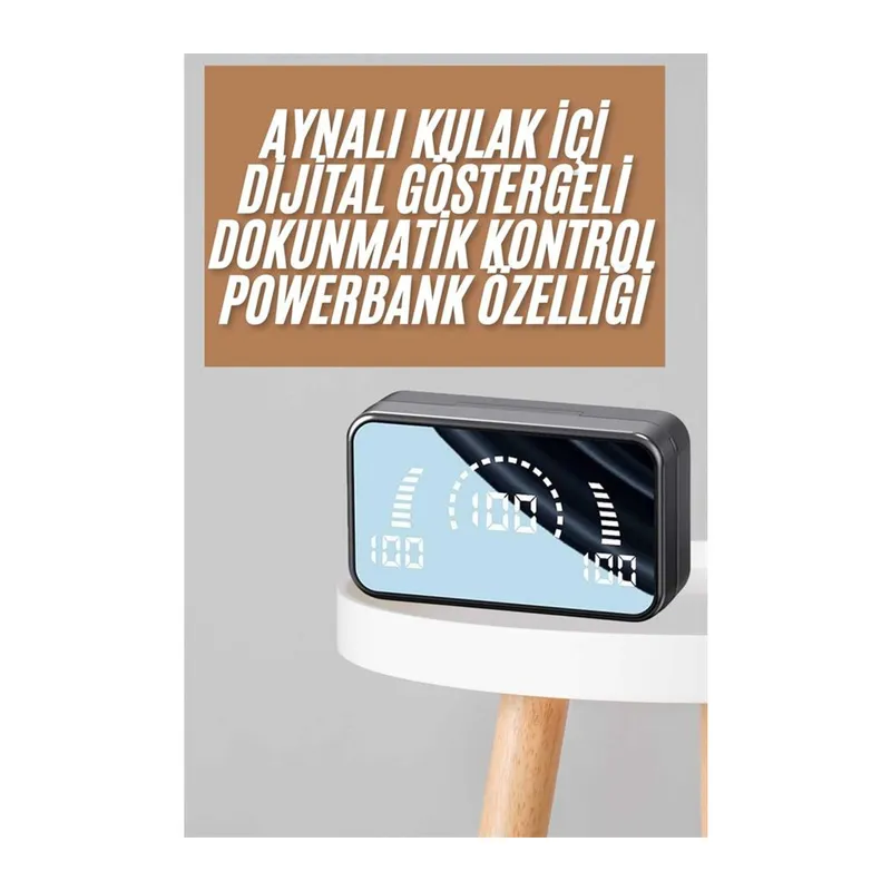 Powerbankli Bluetooth Kulaklık Yüksek Ses Aynalı Çift Dijital Gösterge Ekranı