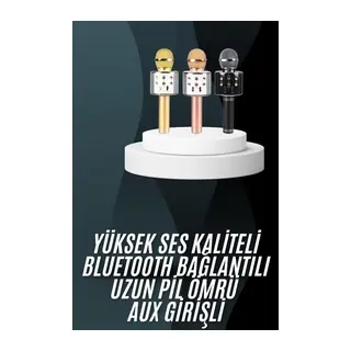 Karaoke Mikrofon Bluetooth Bağlantılı Aux Girişli Uzun Pil Ömrü Yüksek Ses Kaliteli