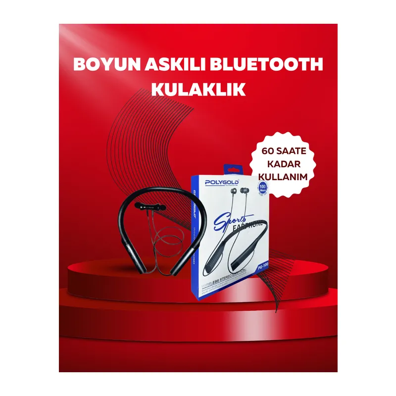 Polygold PG-100 Bluetooth 5.0 Boyun Bantlı Kulaklık – 50 Saat Konuşma Süresi, Type-C Şarj