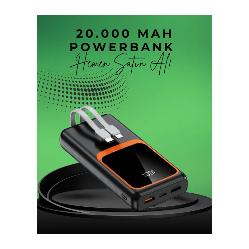 20000 mAh Taşınabilir Powerbank | Çok Kablolu, Hızlı Şarj Destekli (22.5W)