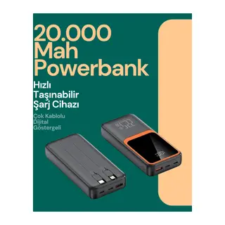 Taşınabilir Şarj Cihazı 20000 mAh | 22.5W Hızlı Şarj + Dijital Ekran + Kablo Dahil