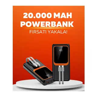 20.000 mAh Powerbank – 22.5W Hızlı Şarj, Çok Kablolu, Dijital Göstergeli