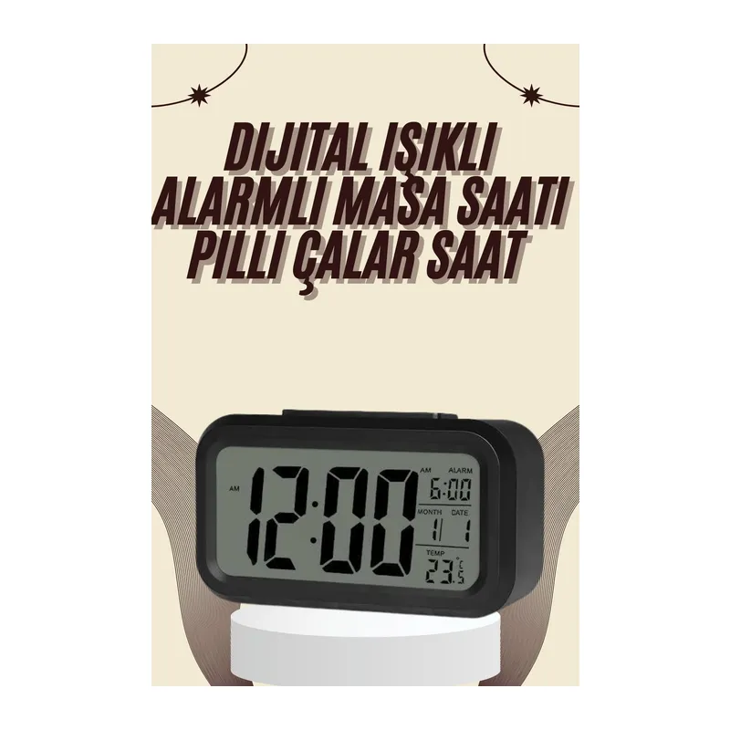 Dijital Masa Saati Termometreli Takvim Çalar Saat Led Ekran Pilli