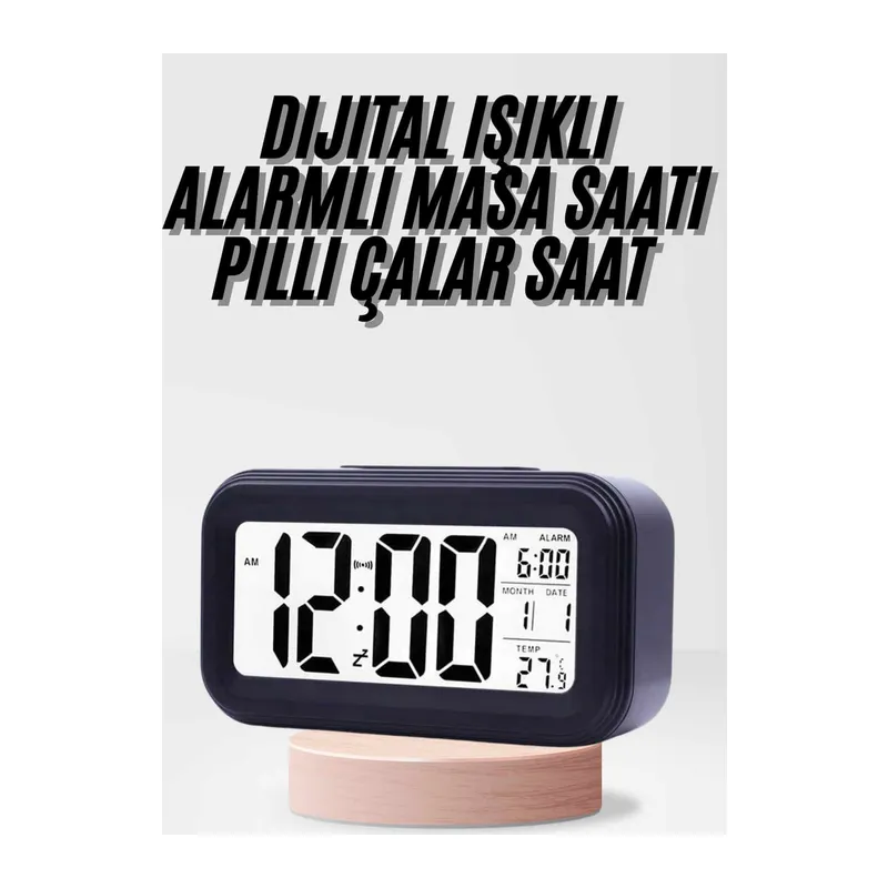 Dijital Işıklı Alarmlı Çalışma Masası Ekran Pilli Çalar Saat
