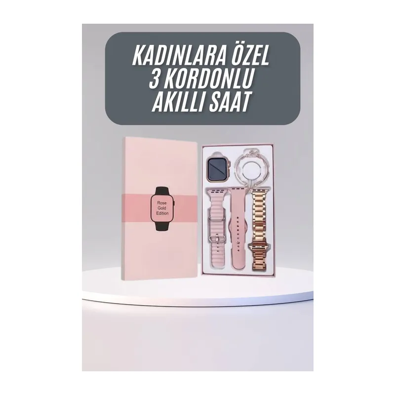 Akıllı Saat 3 Kordonlu Ve Aksesuarlı Bayanlar Için Şık Rose renk