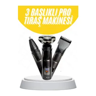 Tıraş Makinesi Profesyonel 3in1 Dijital Göstergeli 3 Başlıklı Erkek Bakım