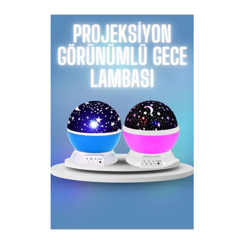 Renkli Yıldızlı Gökyüzü Projeksiyon Gece Lambası Pilli ve USB Kablolu