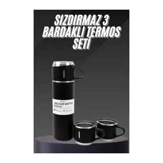 Termos Seti Paslanmaz Çelik 3 Bardaklı Vakumlu Termos Set 500 Ml 12 Saate Kadar Isı Koruma