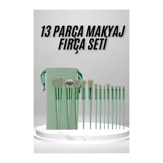 Makyaj Fırça Seti Yeşil 13 Parça Fondöten Fırçası Allık Fırçası Far Fırçası