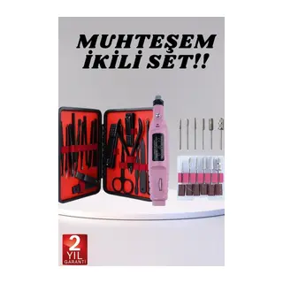 Elektrikli Manikür Pedikür Seti İkili Set 17 Parça Tırnak Bakımı Nasır Temizleme Tırnak Şekillendirme