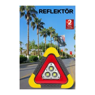 Reflektör Güneş Panelli Solarlı Şarjlı Üçgen Işıklı Trafik Reflektör Fener