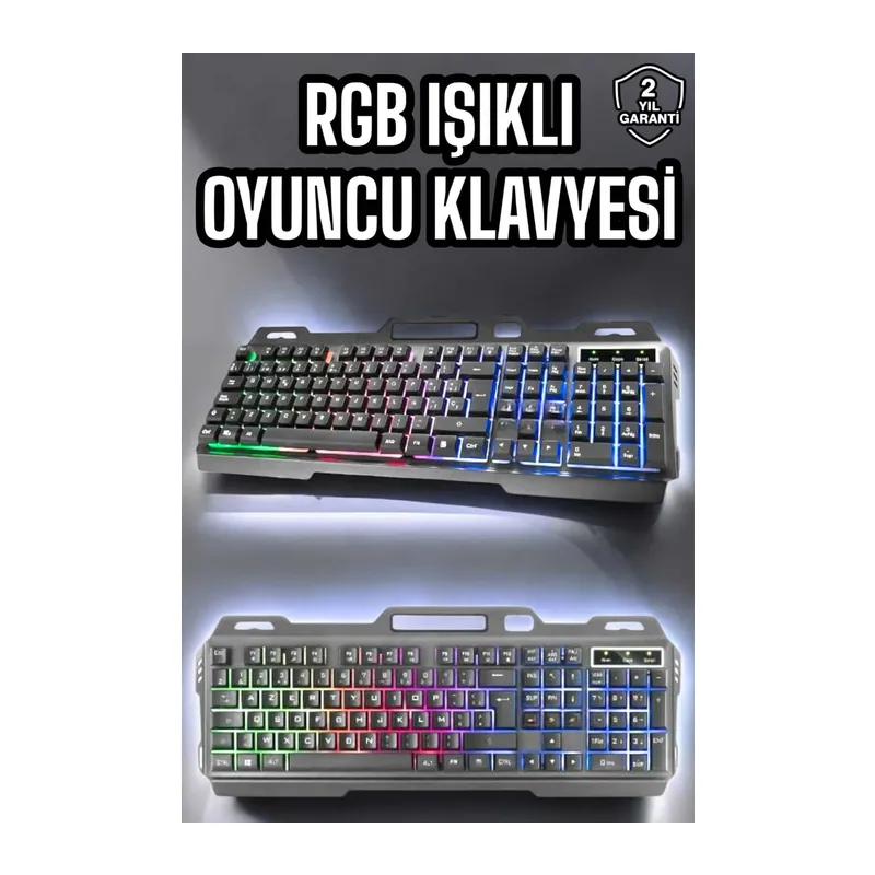 Led Işıklı Oyuncu Klavye Usb Girişli RGB Işıklı Q Klavye Mouse Hediyeli