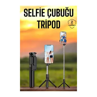 Selfie Çubuğu Tripod Kumandalı Telefon Tutucu Siyah