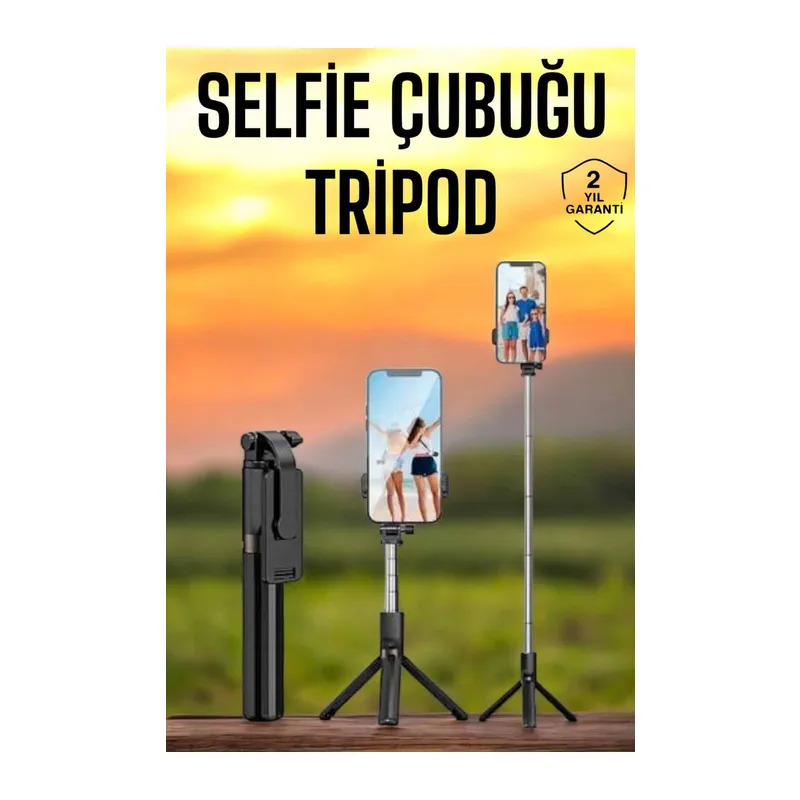 Selfie Çubuğu Tripod Kumandalı Telefon Tutucu Siyah