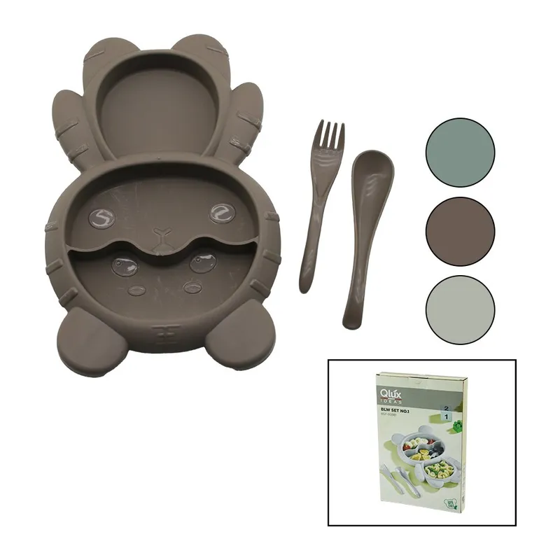 Ayıcık MODEL=3 Bölmeli Bebek Beslenme Seti 3PCS=MAMA Kabı-kaşık-çatal 500ML Renkli Plst