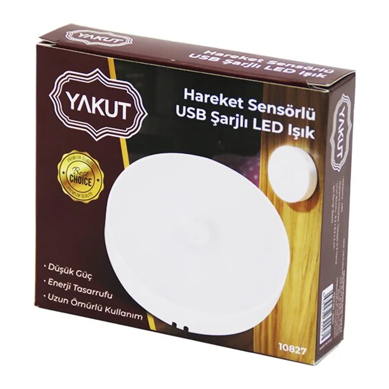 Sensörlü Usb Şarjlı Beyaz Led Yuvarlak Lamba Çap: 8.3CM - Kalınlık: 2CM - Sensör Algılama =0-3MT