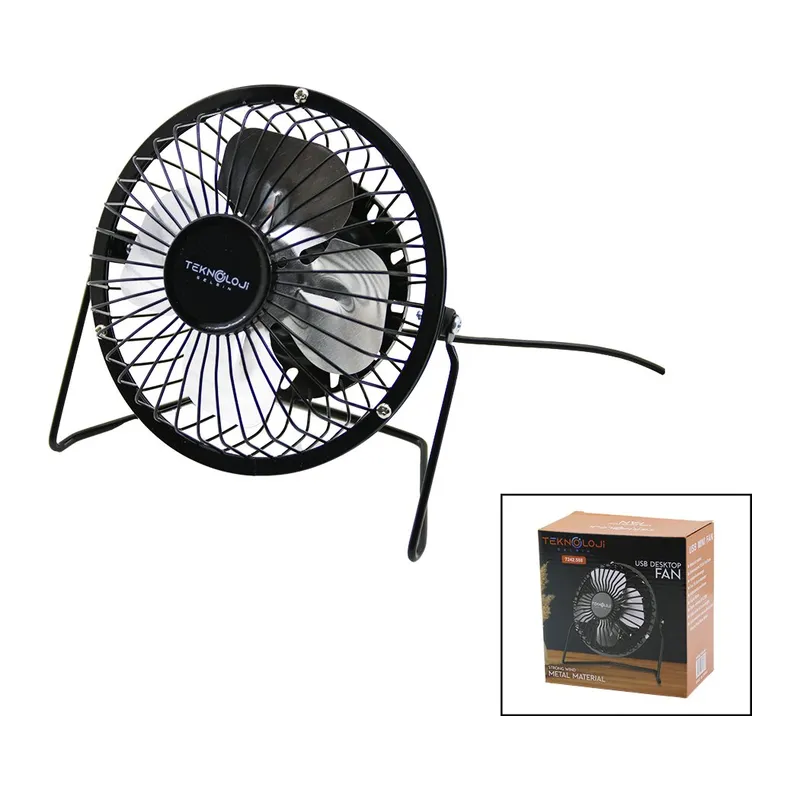 Usb - Mini Fan Metal Kasa - AYAK=360 Derece Masa Üstü Vantilatör 4-METAL Pervane 13.5X11X15CM5V-2.5W