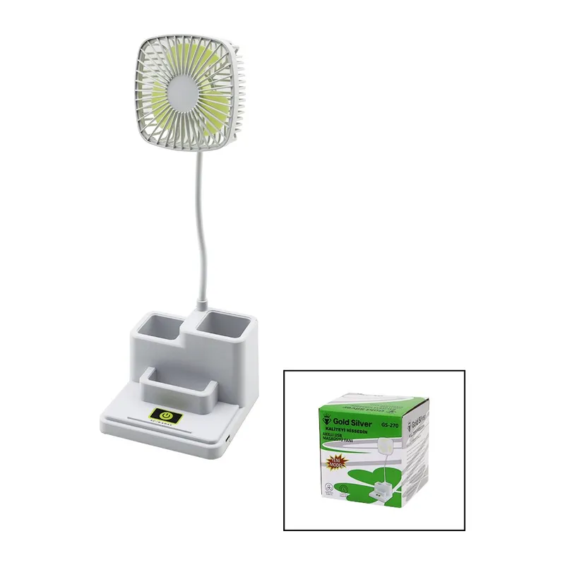 Kalemlikli Masaüstü Vantilatör Usb Şarjlı FAN:8.9CM- Akrobat AYAK=23CM+KALEMLİK:36.5CM Telefonluk GS-270