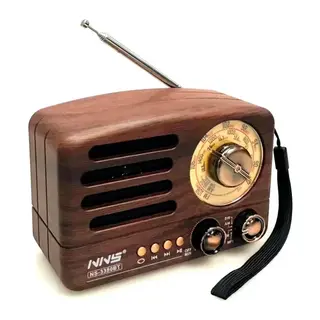 Küçük Boy Retro, Nostaljik, Ahşap Tasarım Bluetooth Hoparlörlü, Şarjlı, Taşınabilir Büyük Döndürülebilen Düğmeli FM/AM Destekli Radyo NS3380