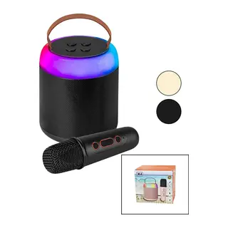 Yuvarlak Karaoke Mikrofonlubluetooth Wireless Hoparlör - Speaker Usb Şarjlı - Işıklı