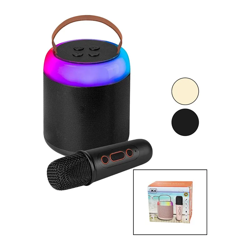 Yuvarlak Karaoke Mikrofonlubluetooth Wireless Hoparlör - Speaker Usb Şarjlı - Işıklı