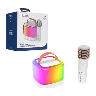 Beyaz Karaoke Mikrofonlu Wireless Hoparlör - Speaker Işıklı Usb Şarjlı Bt - Tf Card - Aux 5W