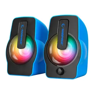 Mavi - Rgb Işıklı 1+1 Hoparlör Speakaer Set Usb Kablo 2.0 Multimedya - 6W
