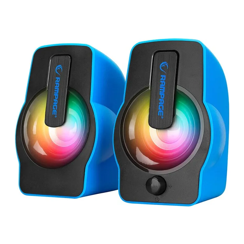 Mavi - Rgb Işıklı 1+1 Hoparlör Speakaer Set Usb Kablo 2.0 Multimedya - 6W