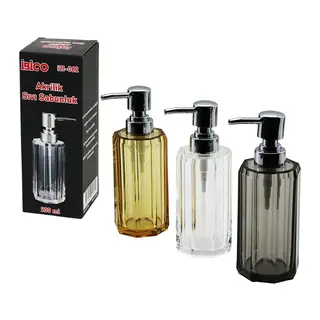 Uzun Sekizgen Şeffaf - Renkli Akrilik - Mika Kristal Sıvı Sabunluk 200ML