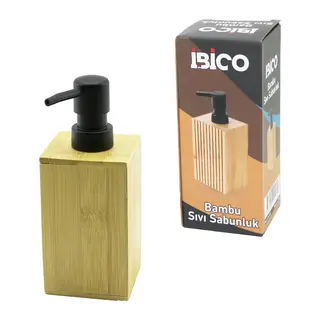 Kare Ahşap Bambu Sıvı Sabunluk Siyah Plastik Pompa Çap: 7CM - Y: 11.5CM
