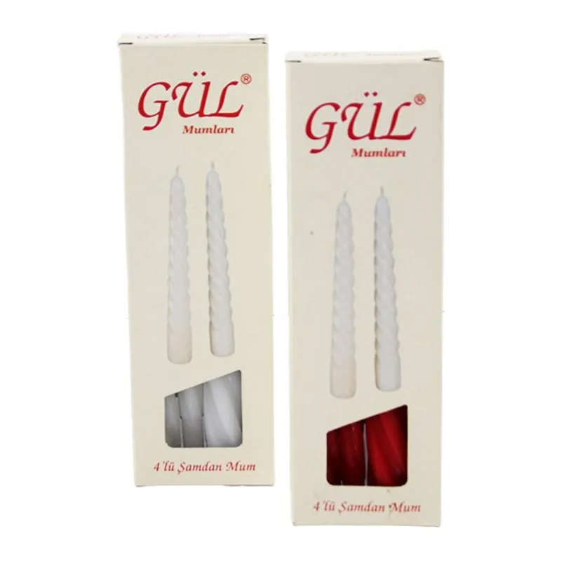 4PCS Şamdan - Burgulu Mum Beyaz - Renkli 17CM