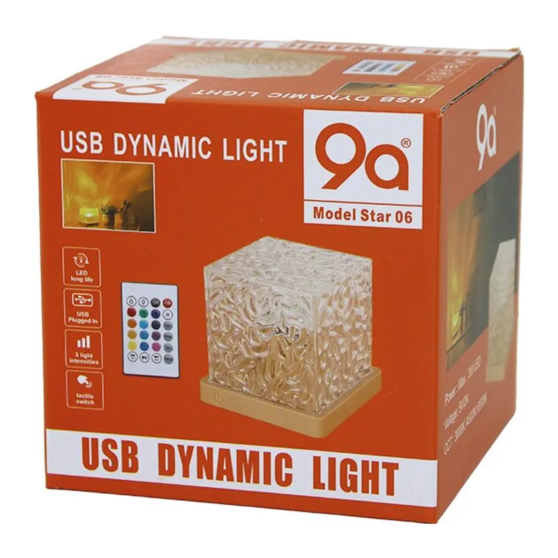 Usb Kumandalı Rgb Su Desenli Mika Kristal Plastik Gece Lambası 9.5X9.5CMX11.5CM