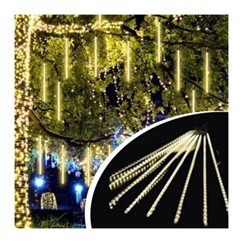 10'lu 45 cm Plastik Meteor LED USB 2M Kablo Sarı Renk Ağaç Işığı – Renk Değiştiren Asmalı Dekoratif Bahçe ve Dış Mekan Aydınlatması