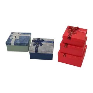 3PCS Kare Çizgili Mix Renkli Karton Hediye Kutusu Kurdelalı 19-17-15CM