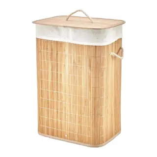 Dikdörtgen Bambu Ahşap Kirli Çamaşır Sepeti 40X30X60CM Seyyar Kapaklı İçi Bezli İp Kulplu