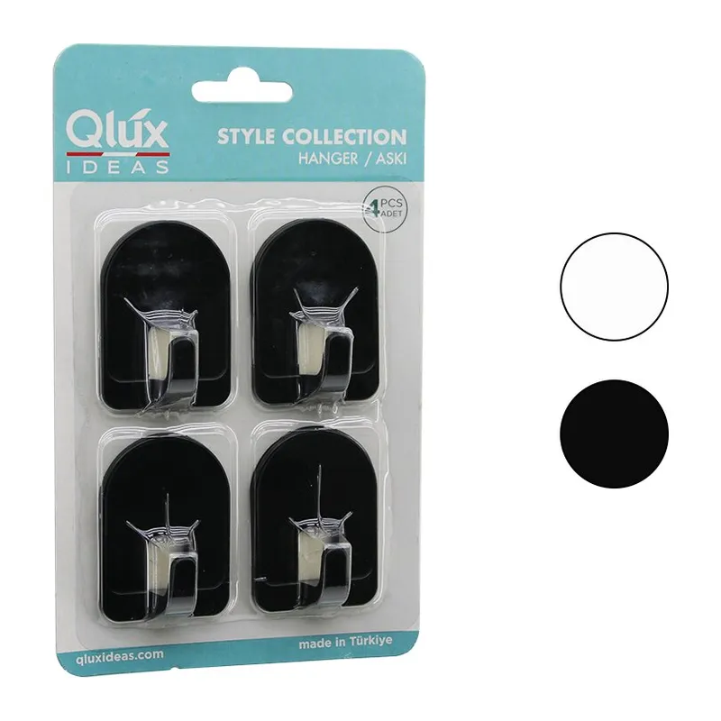 Qlux L-00950 4PCS Dome Askı NO-2 Kubbeli - Siyah - Beyaz - Plastik Askı Yapışkanlı Montaj