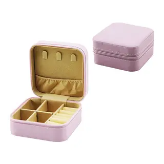 Mini Fermuarlı Takı Kutusu - Çanta Suni Deri 4 BÖLME+6 YÜZÜKLÜK+3 Küpelik+file =10X10CM - Y:5CM