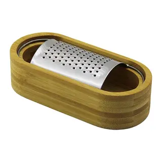 Ahşap Bambu Hazneli Yatay - Oval Metal Bombeli Meyve Rendesi 7 X 15.5CM