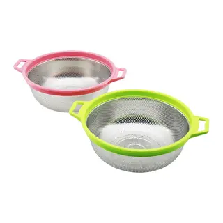 21CM Renkli Plastik Çerçeve - Kulplu Çelik Sepet Metal Süzgeç