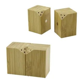 5X5CM-Y:7CM 2PCS Mıknatıslı İkiz Ahşap Bambu Baharatlık - Tuzluk