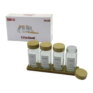 4PCS Bambu Kapaklı Cam Tuzluk - Biberlik - Baharatlık 120ML