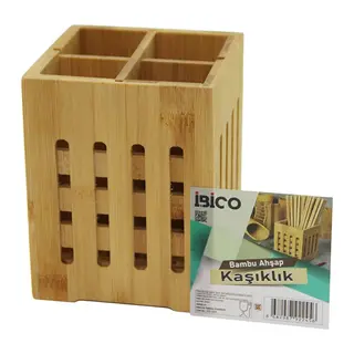 4 Bölmeli Büyük - Pencereli KARE=11X11CM Ahşap Bambu Kaşıklık Organizer