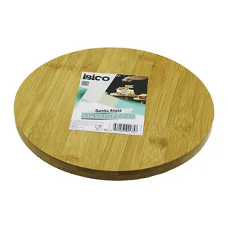 YUVARLAK=24.5CM Ayaklı= 4CM Düz Yüzey Ahşap Bambu Sunum Tepsisi - Mini Sofra