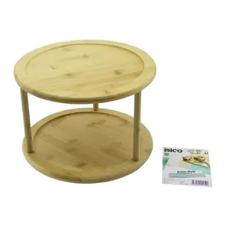 2 Katlı YUVARLAK=24.5CM Döner Tablalı Ahşap Bambu Sunum Tepsisi - Mini Sofra
