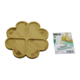 Yuvarlak 4 Kalp Bölmeli Ahşap Bambu Servis Sunum Tepsi - Tahtası 21 X 1.4CM