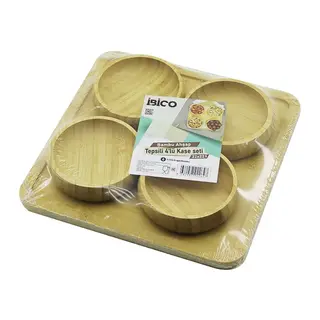 Ahşap Bambu 5PCS Çerezlik - Lokumluk Kase Seti 22X22CM