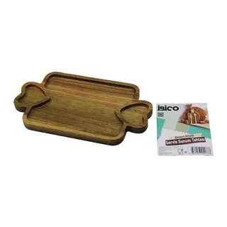 Akasya Dikdörtgen 3 BÖLMELİ=2İN1 Kalp Kulp - Bölme + 1 Ahşap Bambu Servis Sunum Tepsi - Tahtası 25 X 14 X 1.4CM