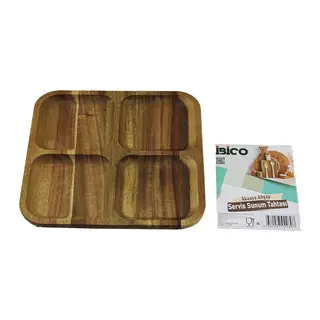 Akasya Kare 4 Bölmeli Ahşap Servis Sunum Tepsi - Tahtası 20 X 1.4CM