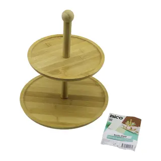 Yuvarlak 2 Katlı Ahşap - Bambu Servis Sunum Tahtası Çap: 20CM - ÇAP:25CM