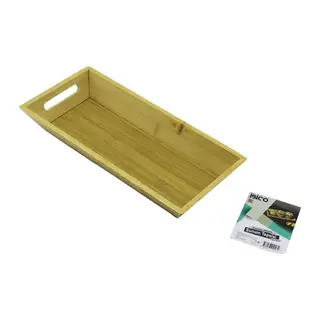 DİKDÖRTGEN=16X35CM DERİN=4.5CM Ahşap Bambu Sunum Tepsisi Çift Oyma Kulplu
